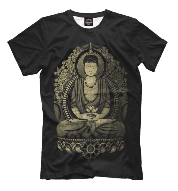 Мужская футболка с изображением Золотой Будда цвета Черный