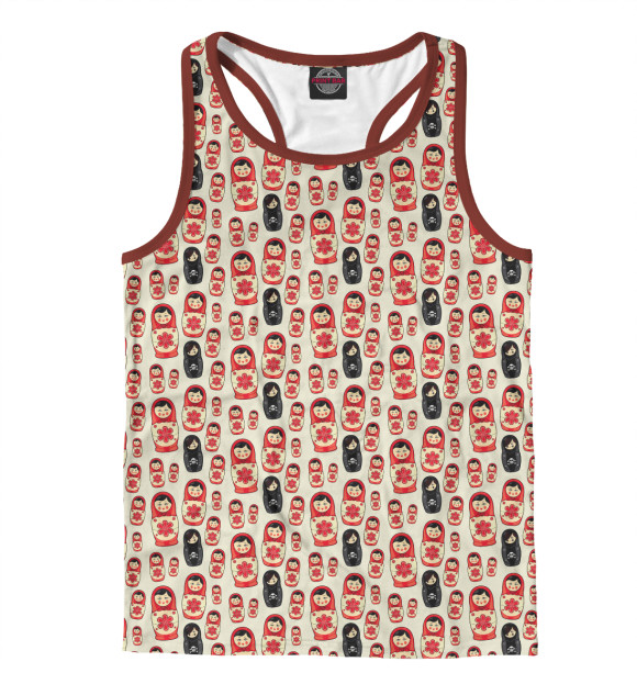 Мужская майка-борцовка с изображением Матрешки цвета Белый