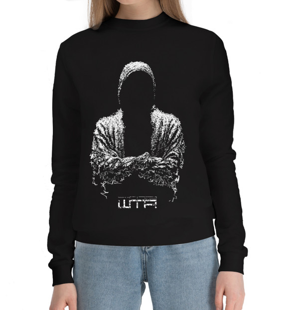 Женский хлопковый свитшот с изображением ШТА - КАПЮШОН цвета Черный