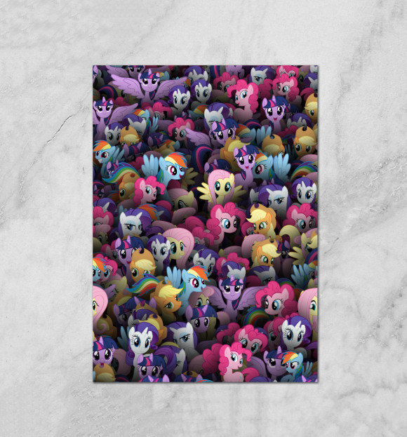 Плакат с притом My little pony. Персонажи цвета Белый Плакат с изображением My little pony. Персонажи цвета Белый