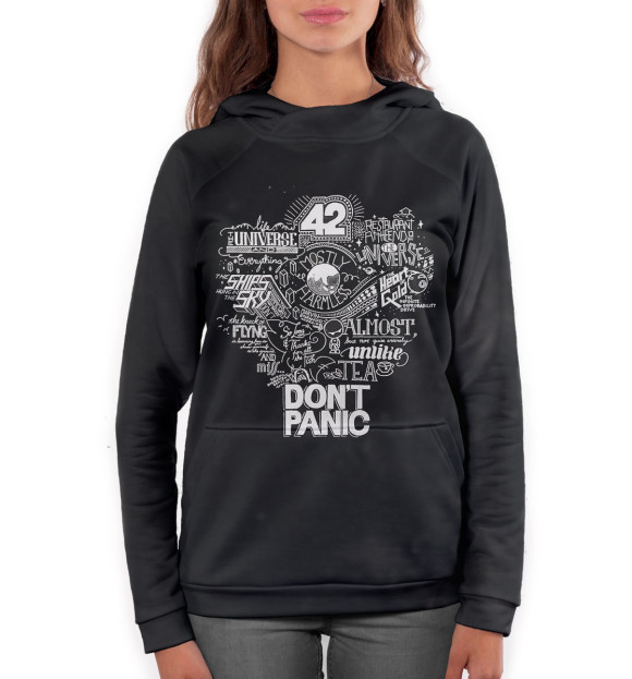 Женское худи с изображением Автостопом по галактике цвета Белый