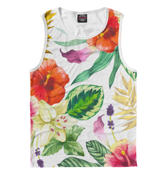 Мужская майка с изображением ЦВЕТЫ цветы цвета Белый