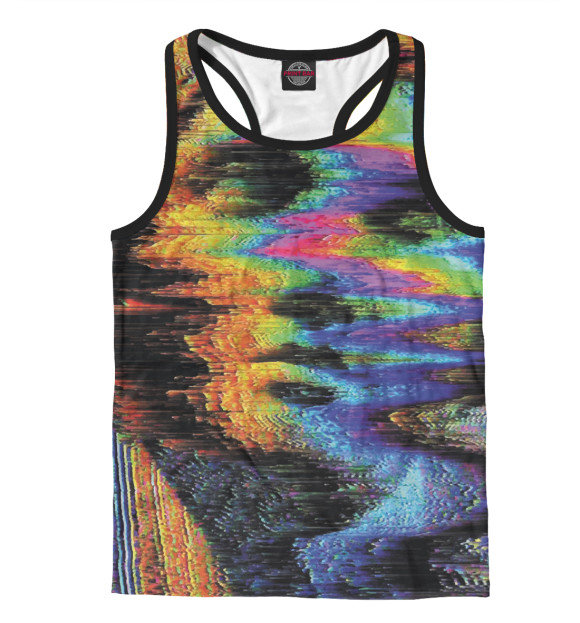 Мужская майка-борцовка с изображением Глитч цвета Белый