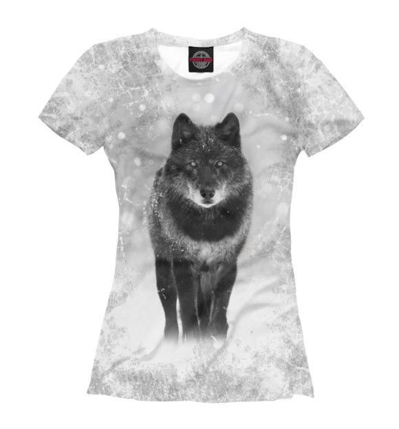 Женская футболка с изображением Черный волк цвета Белый