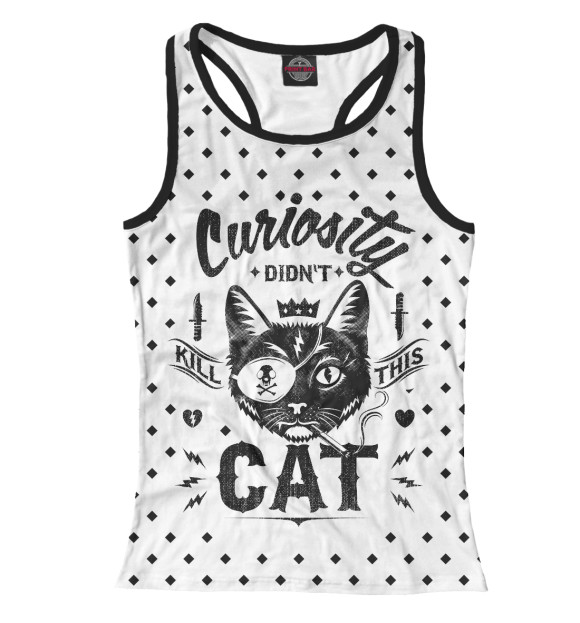 Женская майка-борцовка с изображением Curiosity Cat цвета Белый