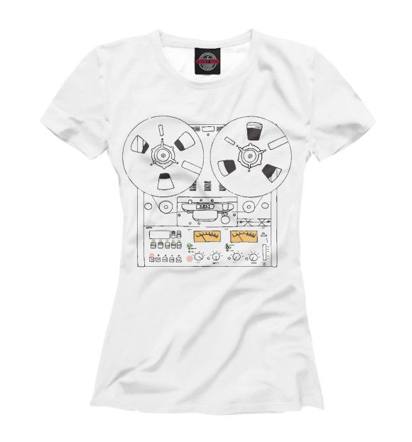 Женская футболка с изображением Магнитофон цвета Белый