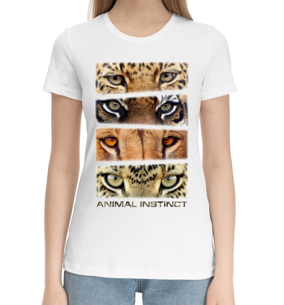 Женская хлопковая футболка с изображением Animal instinct цвета Белый