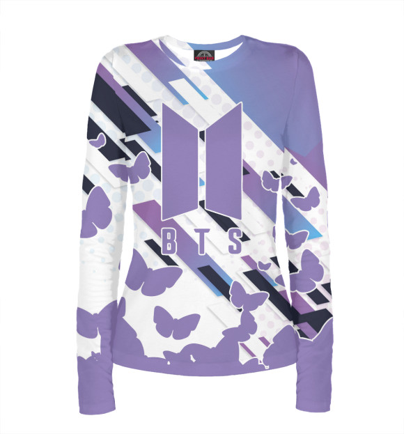 Женский лонгслив с изображением BTS цвета Белый