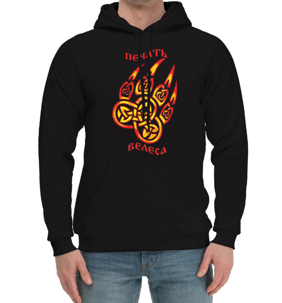 Мужской хлопковый худи с изображением Велес (Печать Велеса) цвета Черный