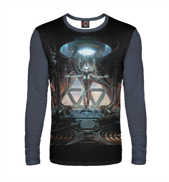 Мужской лонгслив с изображением Создание киборга цвета Белый