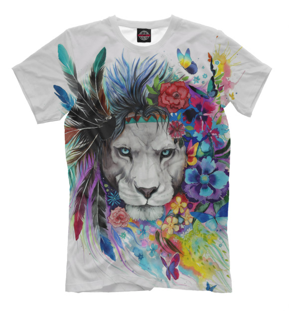 Мужская футболка с изображением Flower Lion цвета Молочно-белый