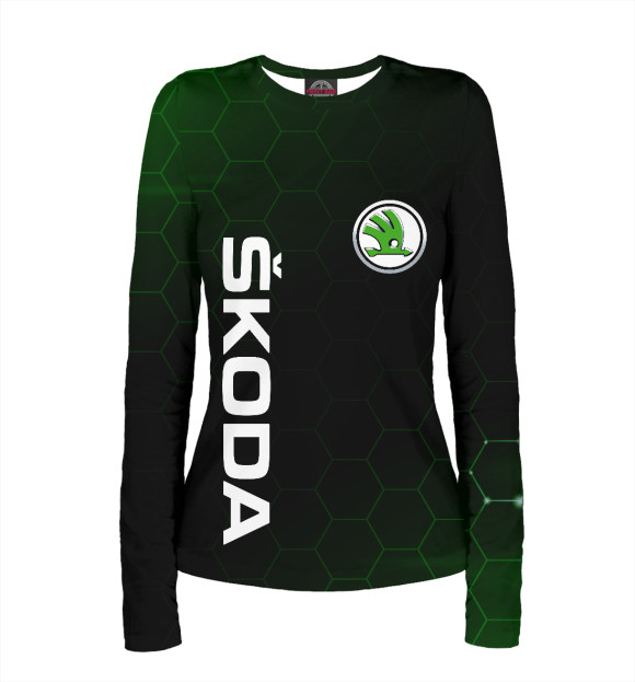 Женский лонгслив с изображением ШКОДА, SKODA цвета Белый