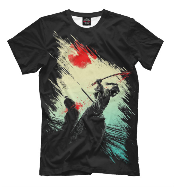 Мужская футболка с изображением Японский Самурай цвета Черный