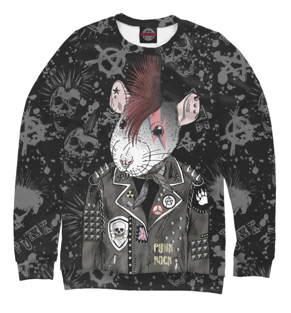 Свитшот для девочек с изображением Крыса в косухе цвета Белый