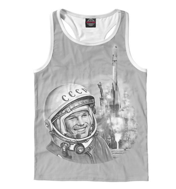 Мужская майка-борцовка с изображением Юрий Гагарин Восток 1 цвета Белый