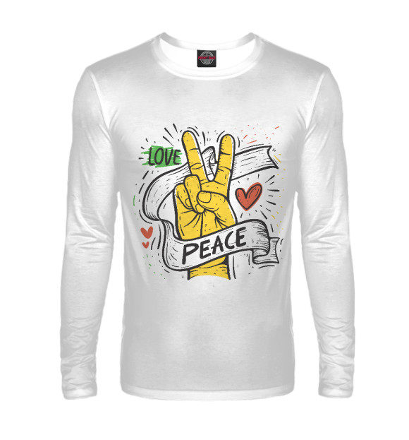 Мужской лонгслив с изображением Love peace цвета Белый
