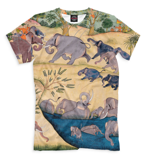Мужская футболка с изображением Слоны цвета Молочно-белый