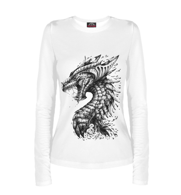Женский лонгслив с изображением Dragon цвета Белый