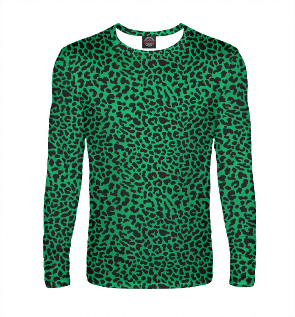 Мужской лонгслив с изображением Леопардовый узор зеленый цвета Белый