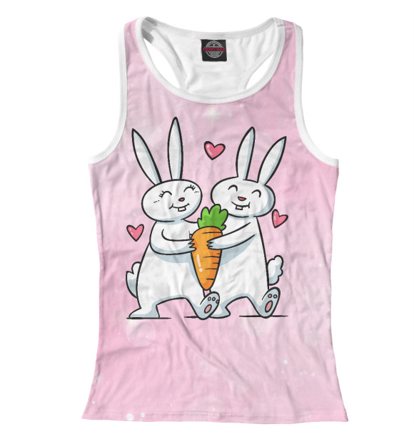 Женская майка-борцовка с изображением Влюбленные зайчики цвета Белый