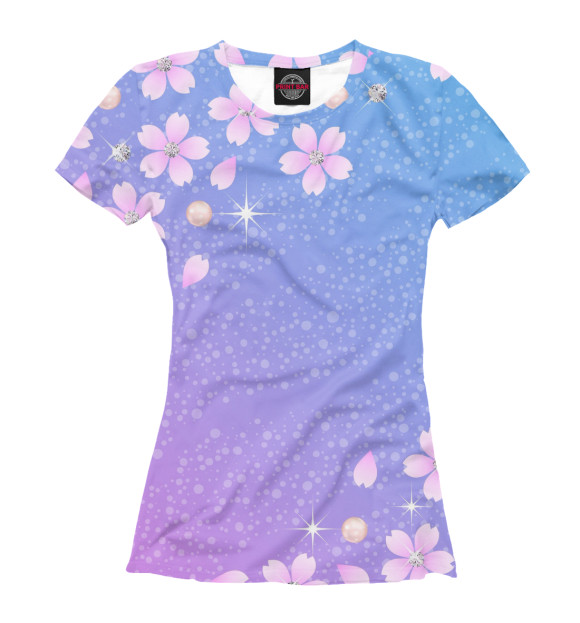 Женская футболка с изображением Цветы и звёзды цвета Белый