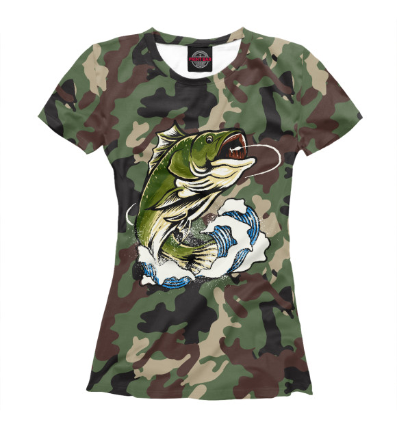 Женская футболка с изображением Рыбалка камуфляж цвета Белый