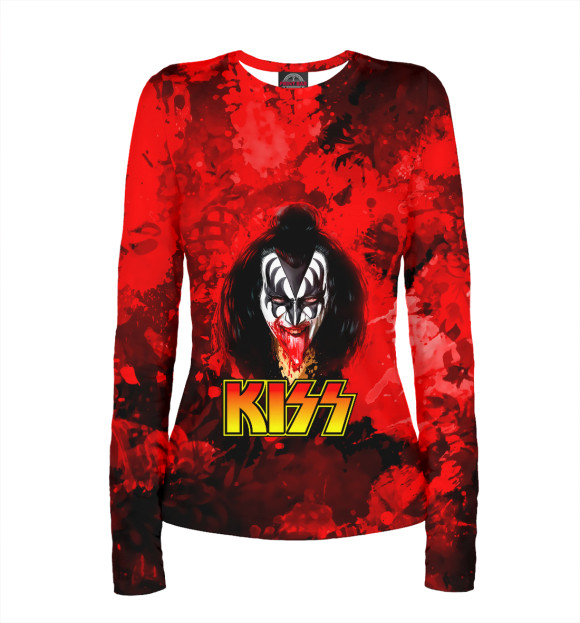 Женский лонгслив с притом Kiss цвета Белый Женский лонгслив с изображением Kiss цвета Белый
