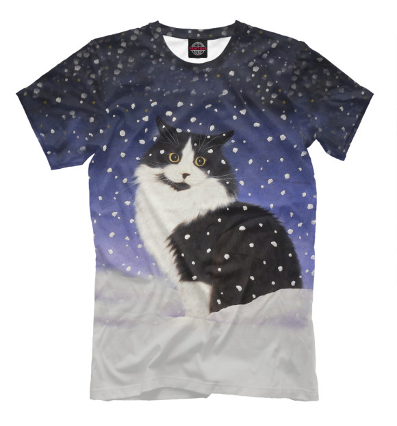 Мужская футболка с изображением Снежный котик цвета Молочно-белый