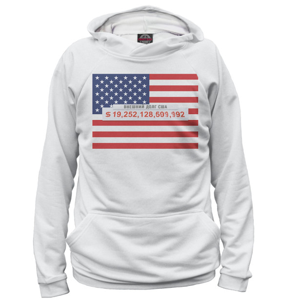 Мужское худи с изображением Внешний долг США цвета Белый
