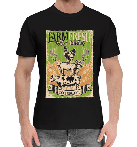 Мужская хлопковая футболка с изображением Фермерская свежесть цвета Черный