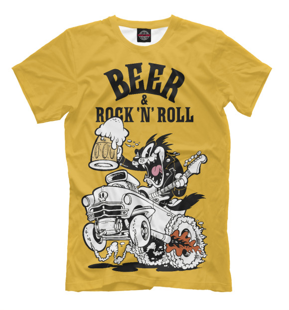 Мужская футболка с изображением Beer & Rock 'n' Roll цвета Белый