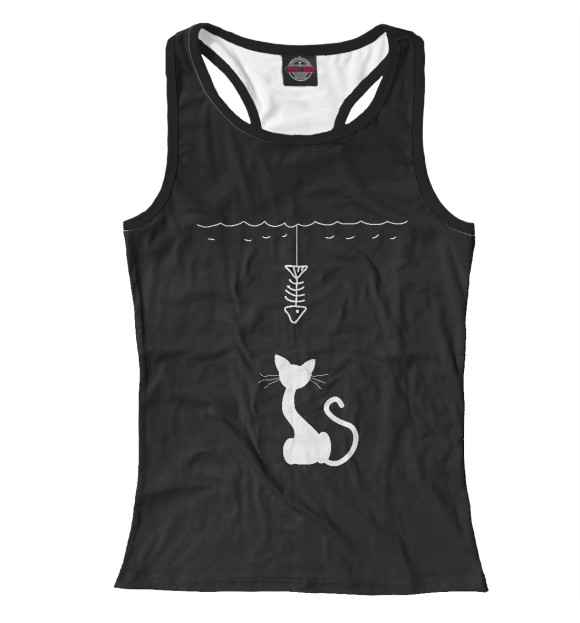 Женская майка-борцовка с изображением Голодный котик цвета Белый