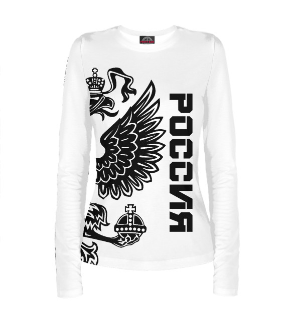 Женский лонгслив с изображением Россия цвета Белый
