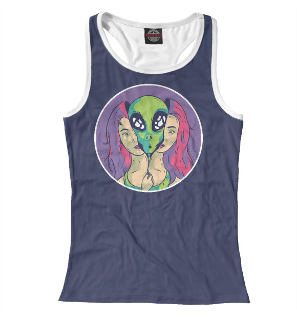 Женская майка-борцовка с изображением Alien girl цвета Белый