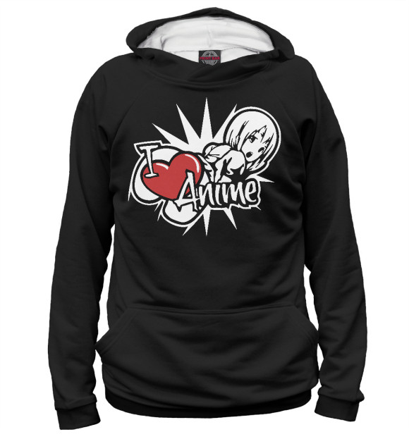 Мужское худи с изображением Я люблю аниме цвета Белый