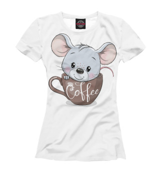 Женская футболка Мышонок в чашке кофе