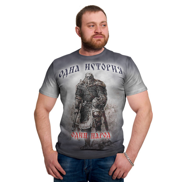Мужская футболка с изображением Одна история - один народ цвета Белый