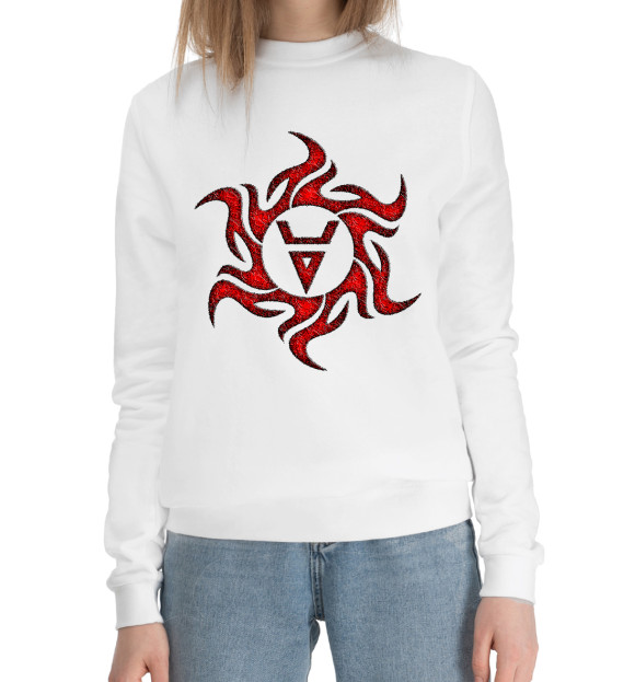 Женский хлопковый свитшот с изображением Символ оберег Велеса цвета Белый