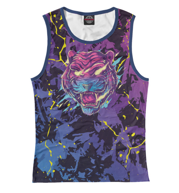 Женская майка с изображением Неоновый Тигр цвета Белый