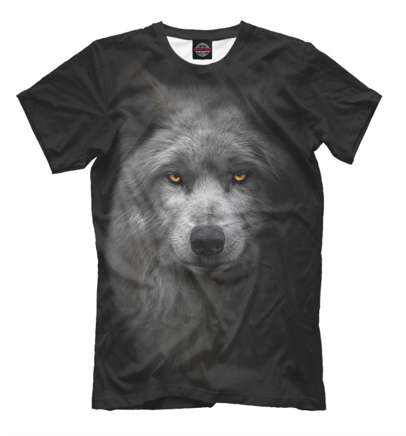 Мужская футболка с изображением Выразительный взгляд волка цвета Белый