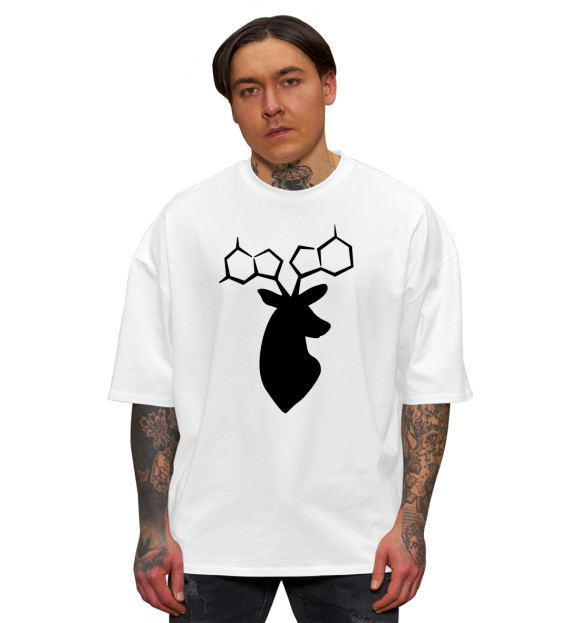 Мужская футболка оверсайз с изображением Аминокислотный Олень цвета Белый