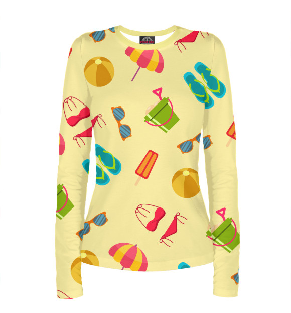 Женский лонгслив с изображением На пляже цвета Белый