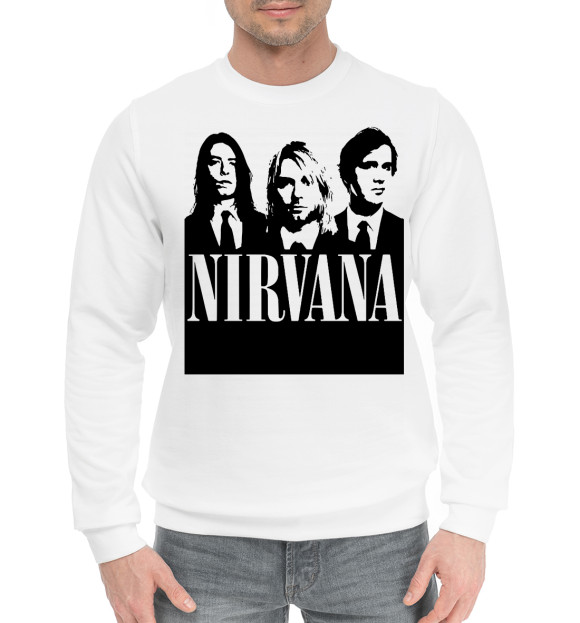 Мужской хлопковый свитшот с изображением Nirvana цвета Белый