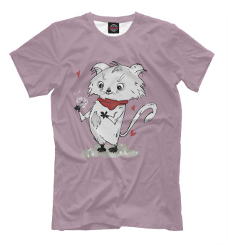 Мужская футболка Романтичный котик (розовый фон)