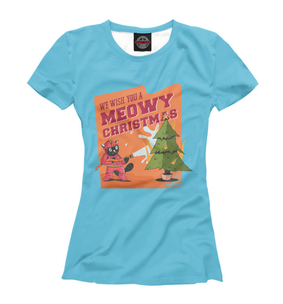 Футболка для девочек с изображением Meowy christmas цвета Белый