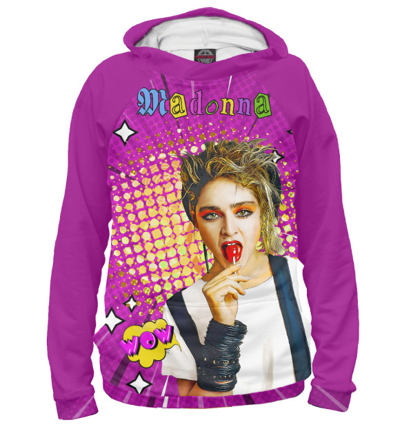Женское худи с притом Madonna 80s Pop Art цвета Белый Женское худи с изображением Madonna 80s Pop Art цвета Белый