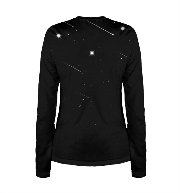 Женский лонгслив с притом Кот и звезды цвета Белый Женский лонгслив с изображением Кот и звезды цвета Белый