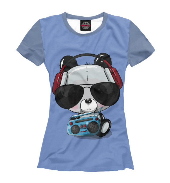 Женская футболка с изображением Панда в очках и наушниках цвета Белый