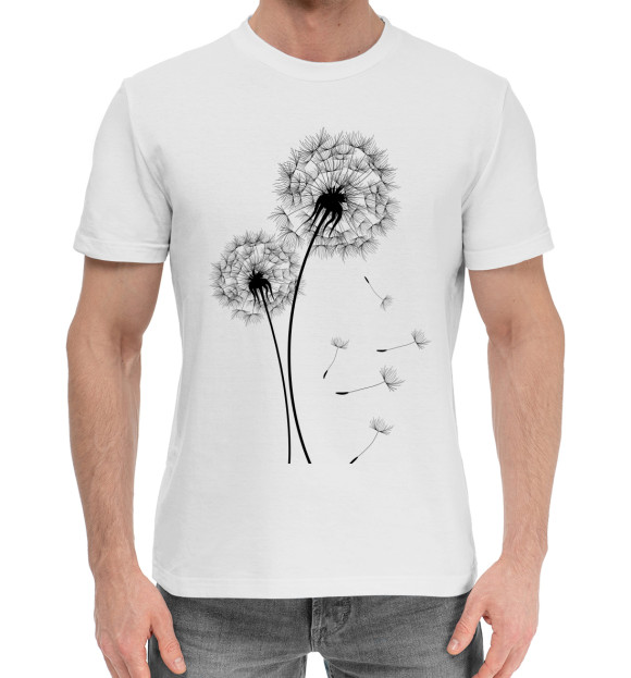 Мужская хлопковая футболка с изображением Одуванчики цвета Белый