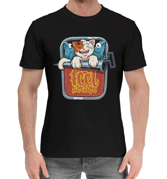 Мужская хлопковая футболка с изображением Feel At Ease цвета Черный